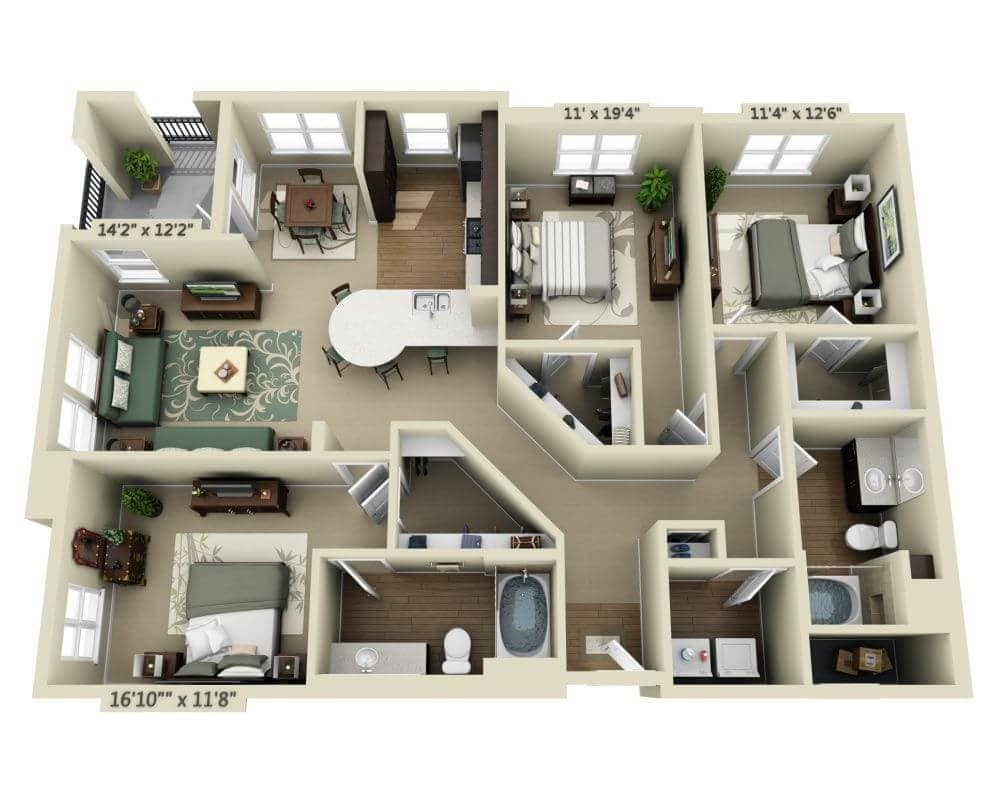 Floor Plan - Three Bedroom C2D