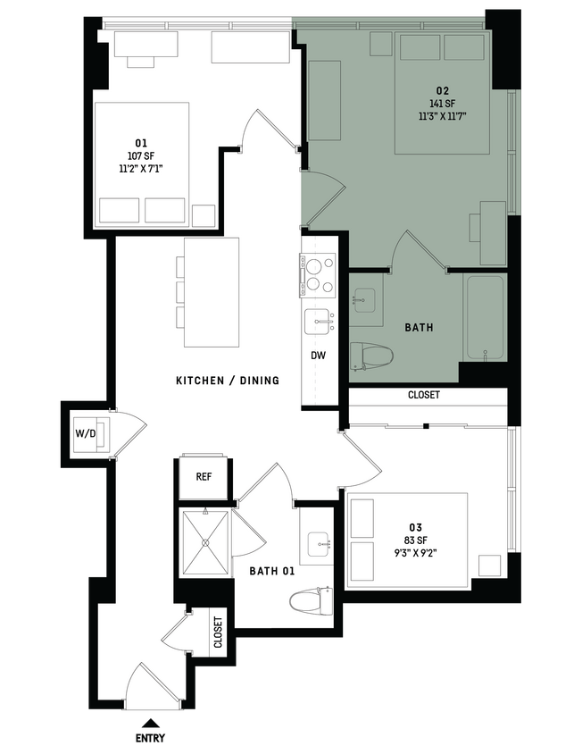 Floor Plan - Co-Living D1-Bedroom 2