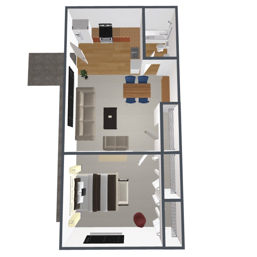 C-KR Floor Plan - 1 Bedroom, 1 Bath - C-2KR