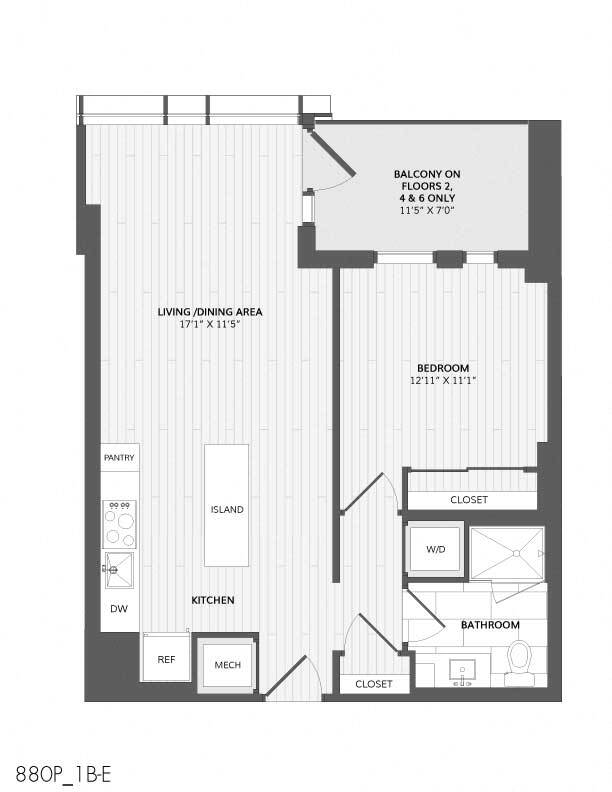 Floor Plan - 1 Bed/1 Bath-1B-E_880 P