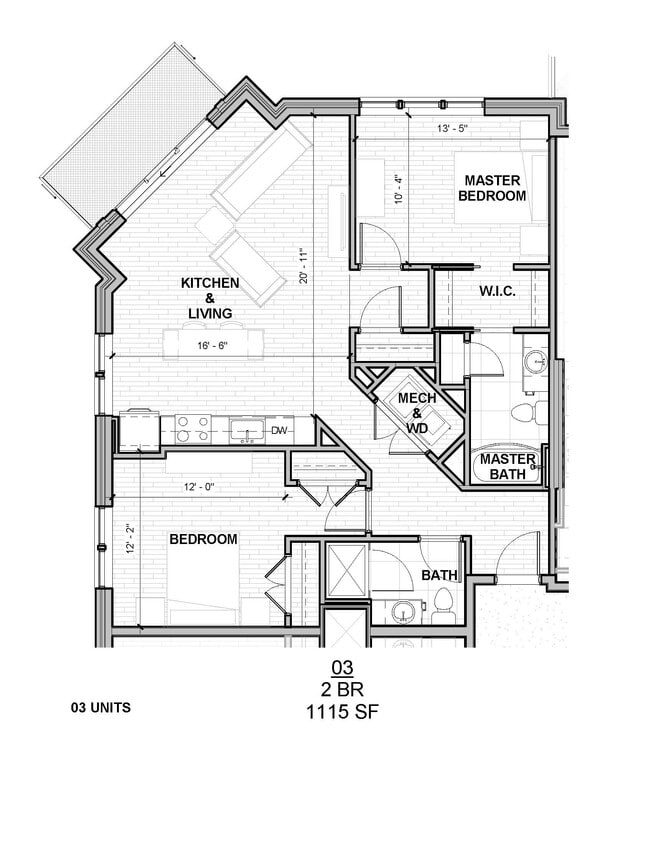 Floor Plan - Two Bedroom 1115 SF