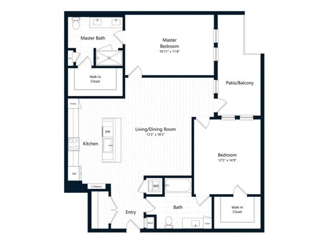 Floor Plan - Two Bedroom Two Bath (1287 SF)