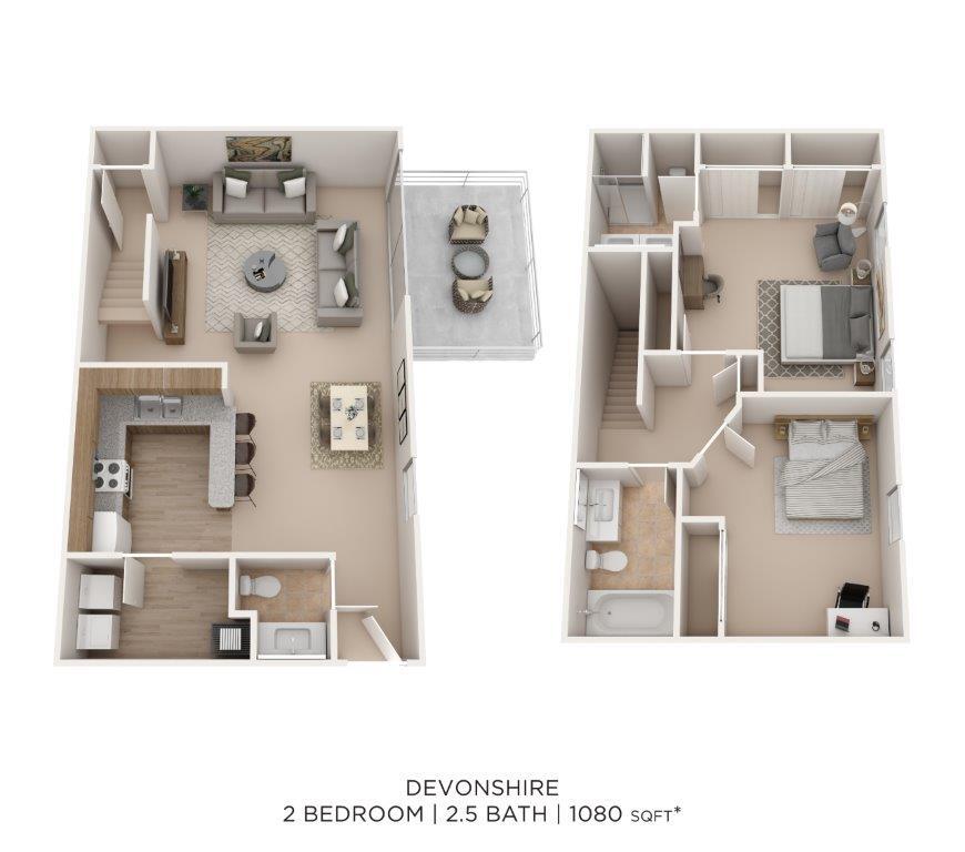 Floor Plan - Two Bedroom 2.5 Bath Townhome