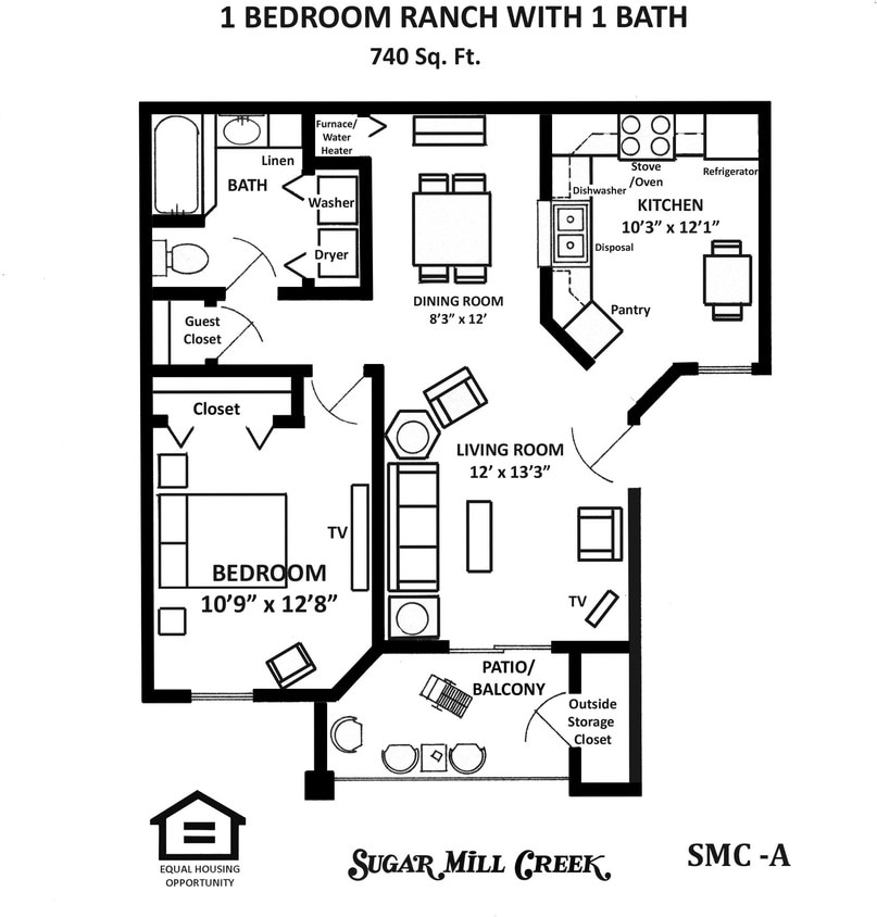 Floor Plan - A-1 Bedroom Ranch w/ 1 Bath