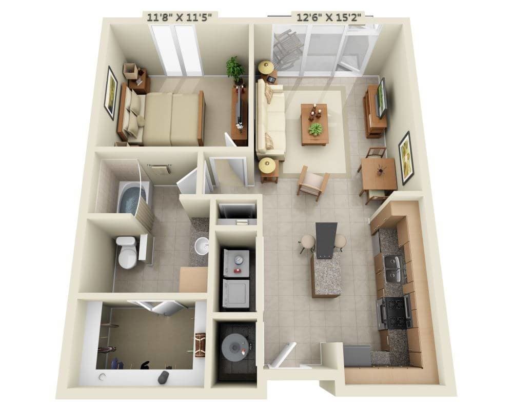Floor Plan - One Bedroom A1B