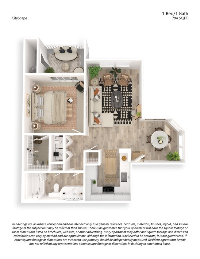 Floor Plan - One Bedroom One Bath Luxury A3