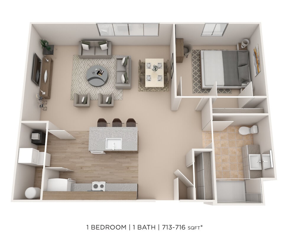 Floor Plan - One Bedroom- 713 sqft