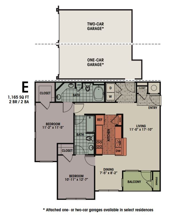 E - 2 Bedroom, 2 Bath 1165 sqft E1