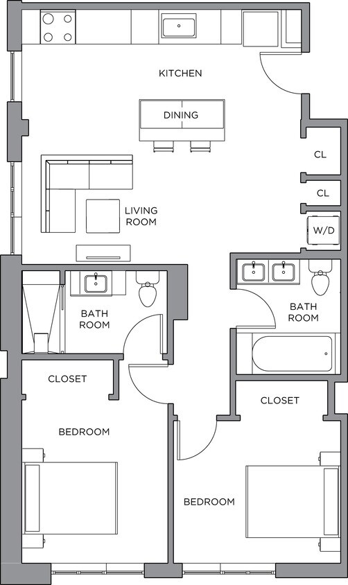 Floor Plan - 2 Bed/2 Bath-1000