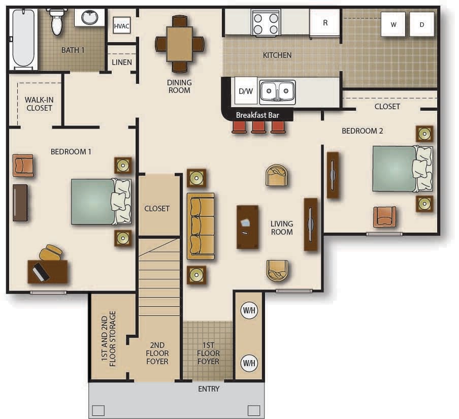 Floor Plan - Two Bedroom Two Bath - Cove (b)
