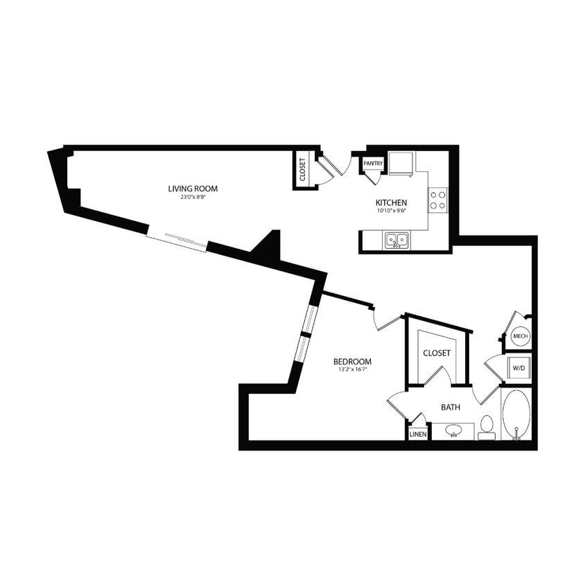 Floor Plan - 1 Bedroom, 1 Bath 954 SF A5B