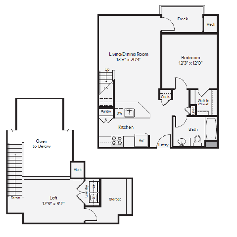Floor Plan - One Bedroom One Bathroom with Loft