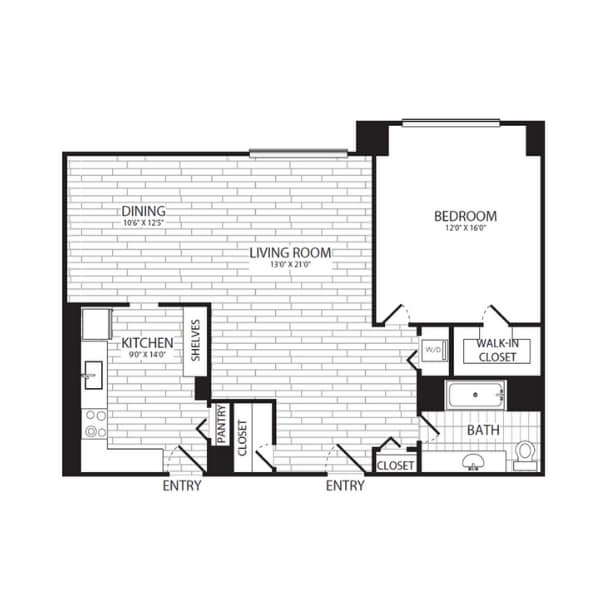 Floor Plan - 1 Bedroom, 1 Bath 959 SF A11G