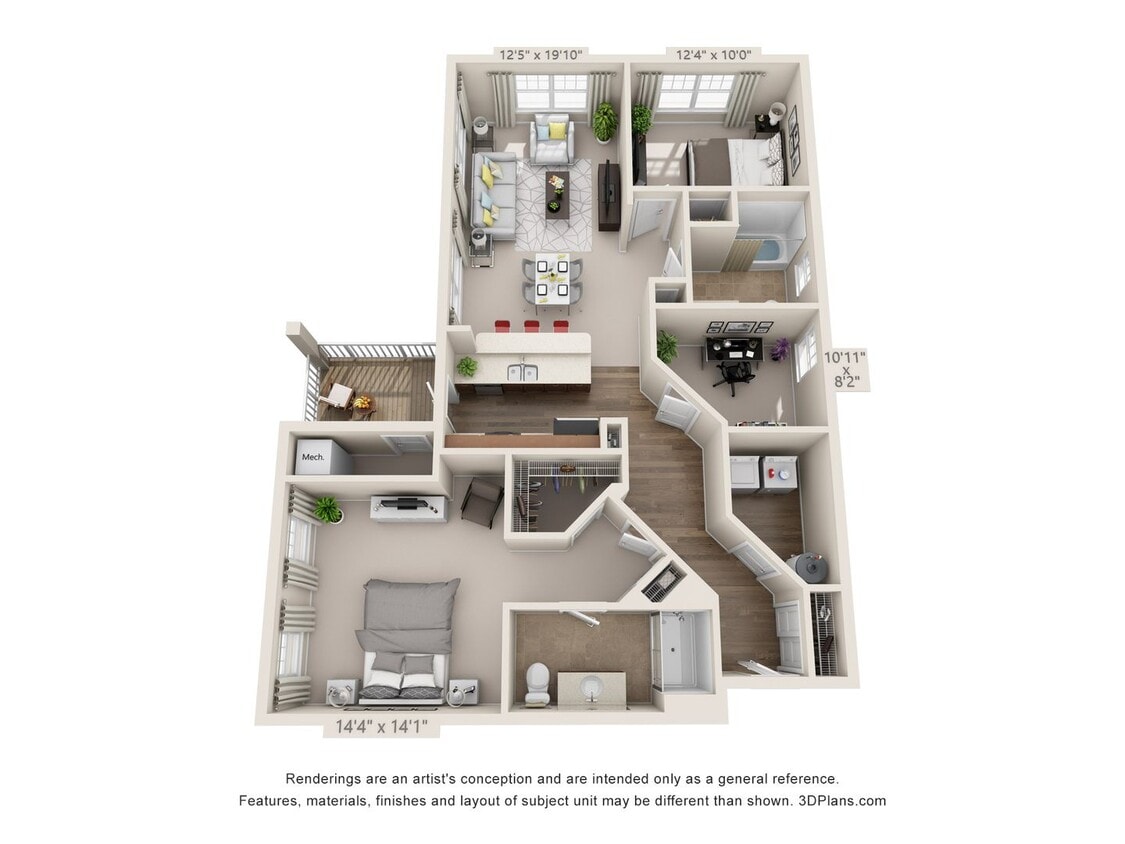 Floor Plan - 2 Bedrooms 2 Baths with Den/Office - 1327