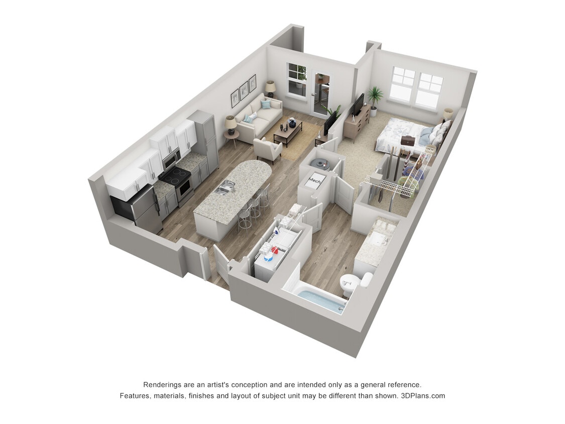Floor Plan - Lido 1 BD, 1BA