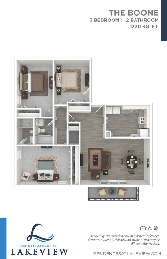 Residences at Lakeview Boone Floor Plan.jpg - 3 Bedroom 2 Bathroom