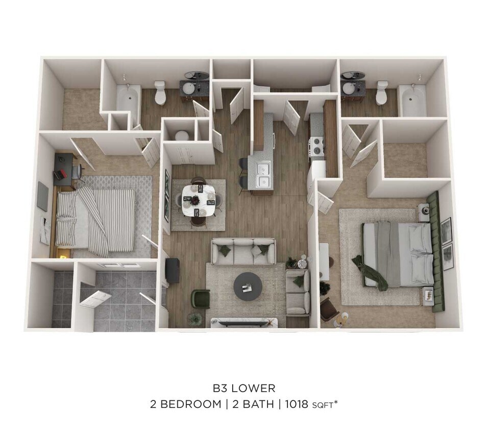 Floor Plan - Two Bedroom 2 Bath- Lower 1018 Sqft