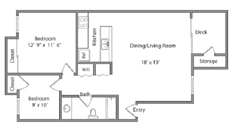 2BR/1BA - 2C