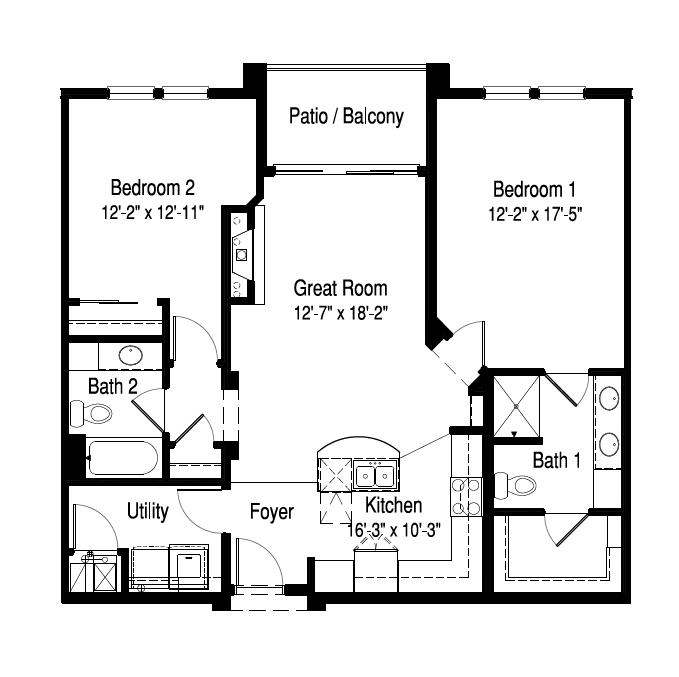Floor Plan - 2 Bed, 2 Bath (i)