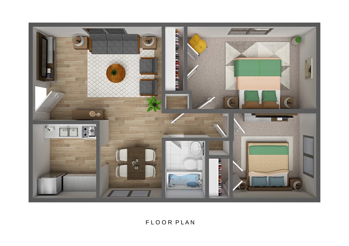 Floor Plan - Two Bed, One Bath Medium