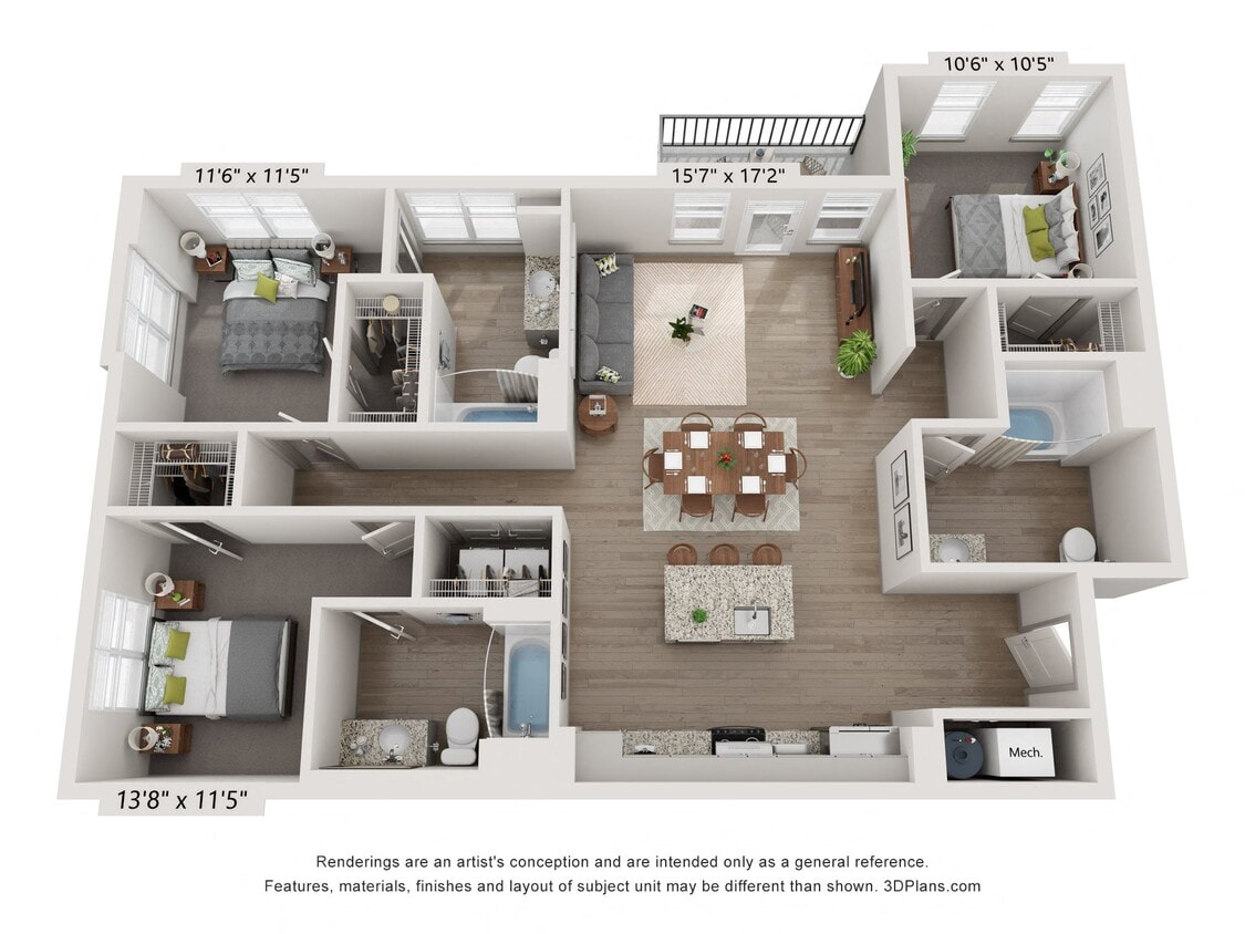 Floor Plan - 3 Bed 3 Bath