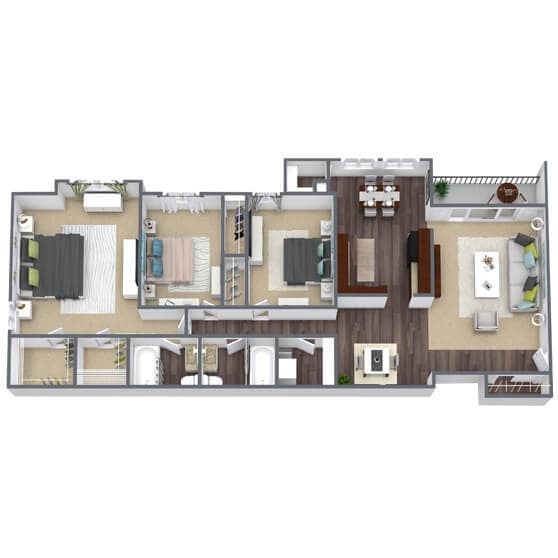 Floor Plan - 3 Bed - 2 Bath (Renovated)