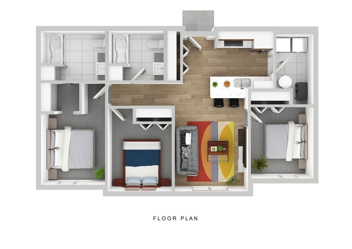 Floor Plan - 3 Bed 2 Bath Apartment