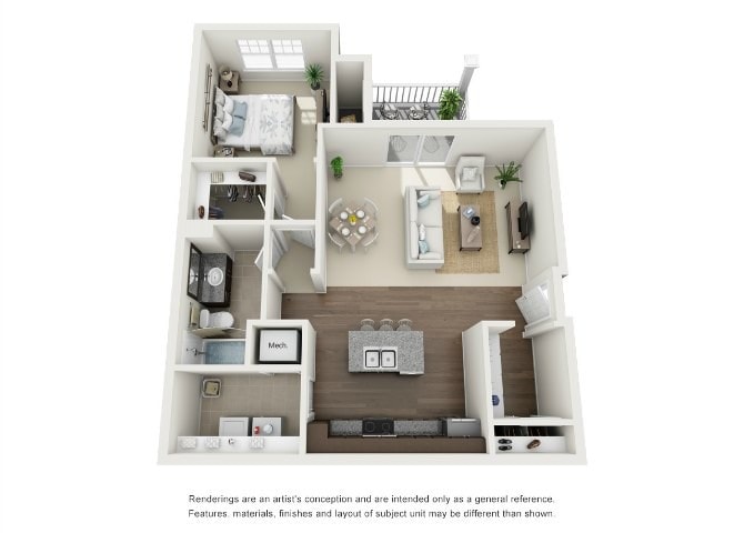Floor Plan - Bedford, 1 Bed, 1 Bath