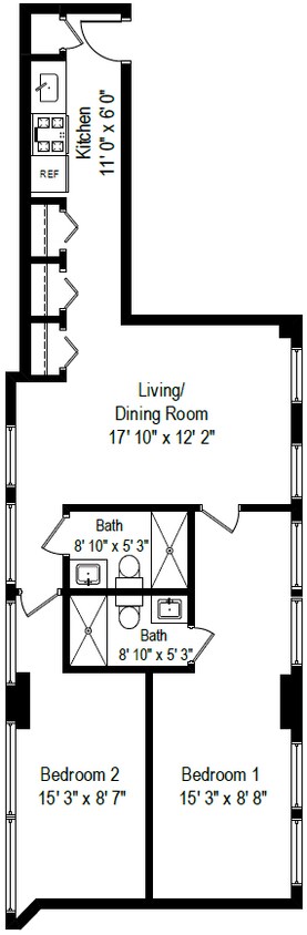 Floor Plan - 2 Bed, 2 Bath - Style H