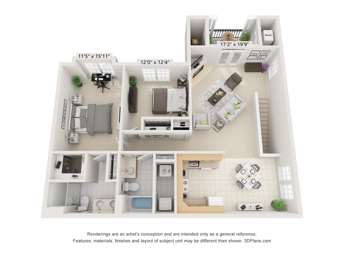 2 Bedroom 2 Bath Interior - Second Floor