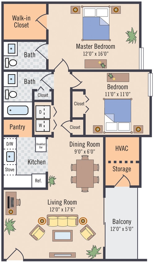 Floor Plan - 2 BEDROOM 1.5 BATH