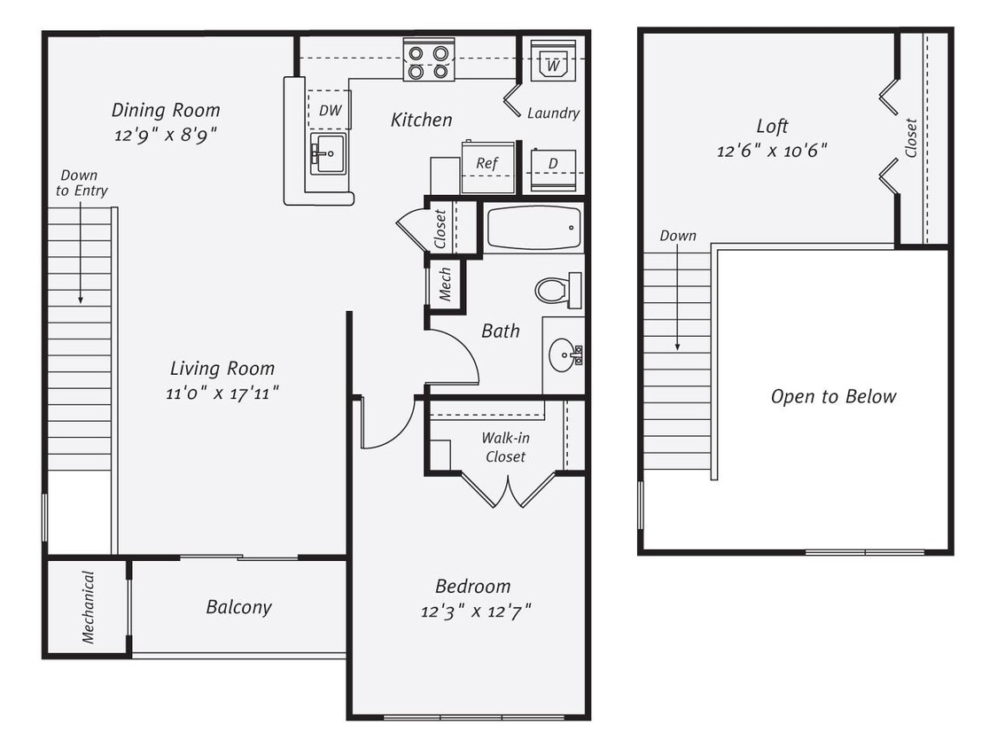 Floor Plan - 1 Bed/1 Bath-The Palmer Loft Garage