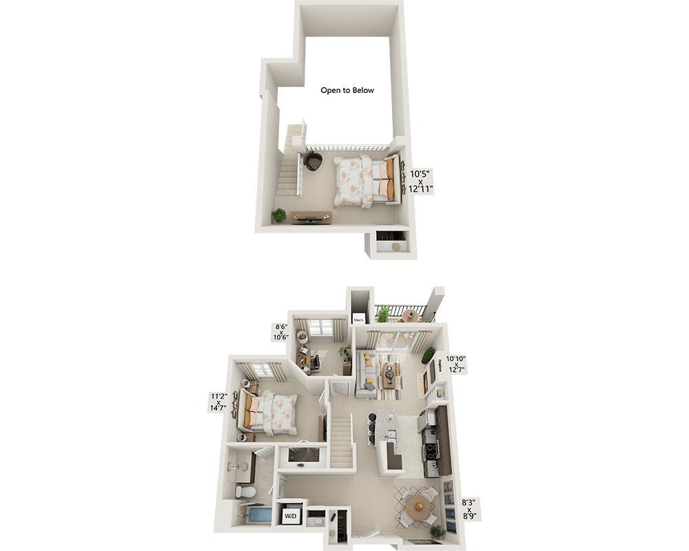Floor Plan - One Bedroom with Loft A1KDL