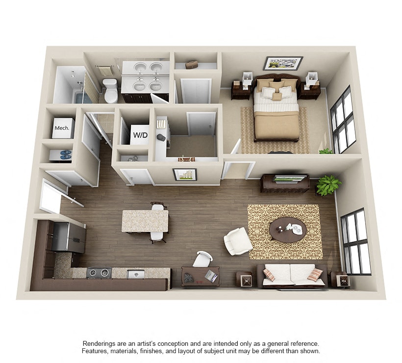 Floor Plan - 1 Bd 1Ba - Nottoway