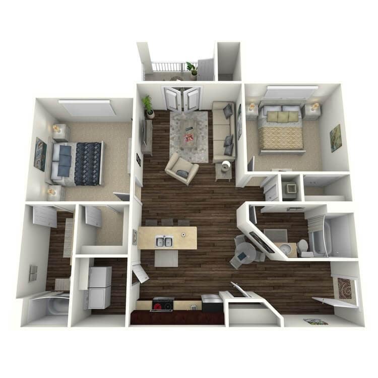 Floor Plan - 2x2 B 983 Sq. Ft. (Bradley)