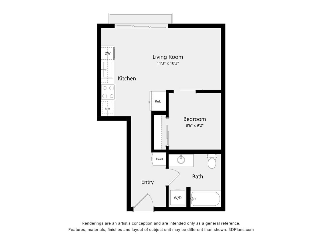 Floor Plan - Urban One Bedroom A03B