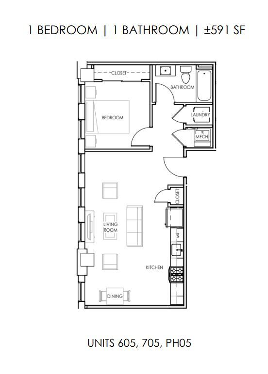 Floor Plan - One Bedroom One Bath City View