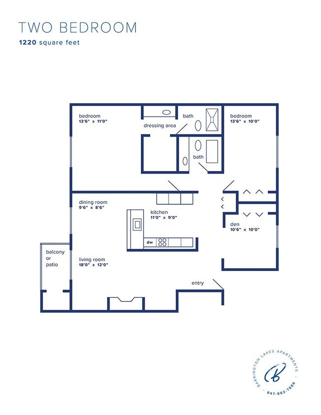Floor Plan - Two Bedroom Plus Den