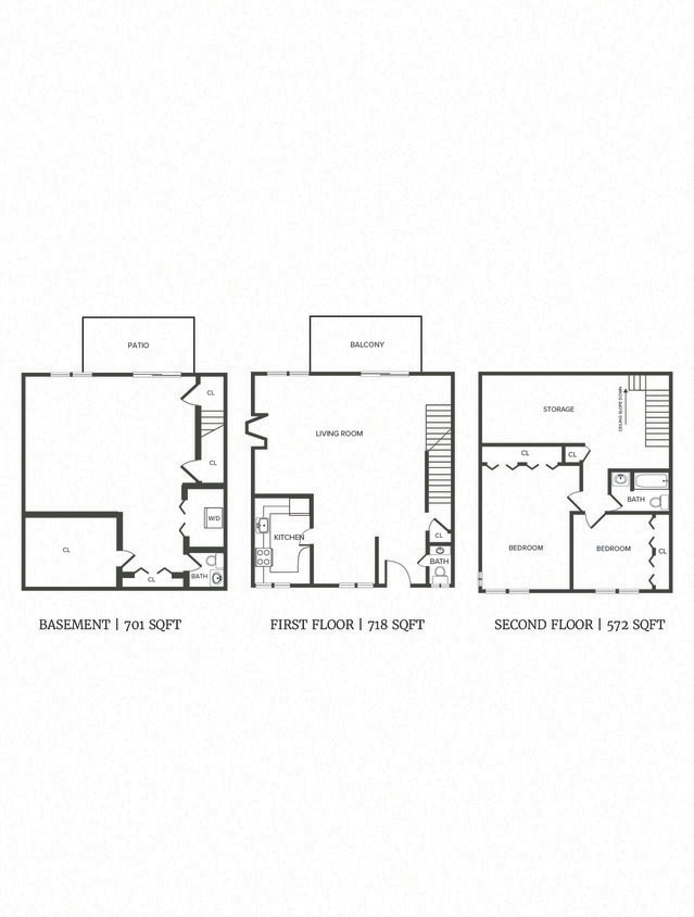 Floor Plan - (S0C9) 2 Bedroom, 1.5 Bath Triplex