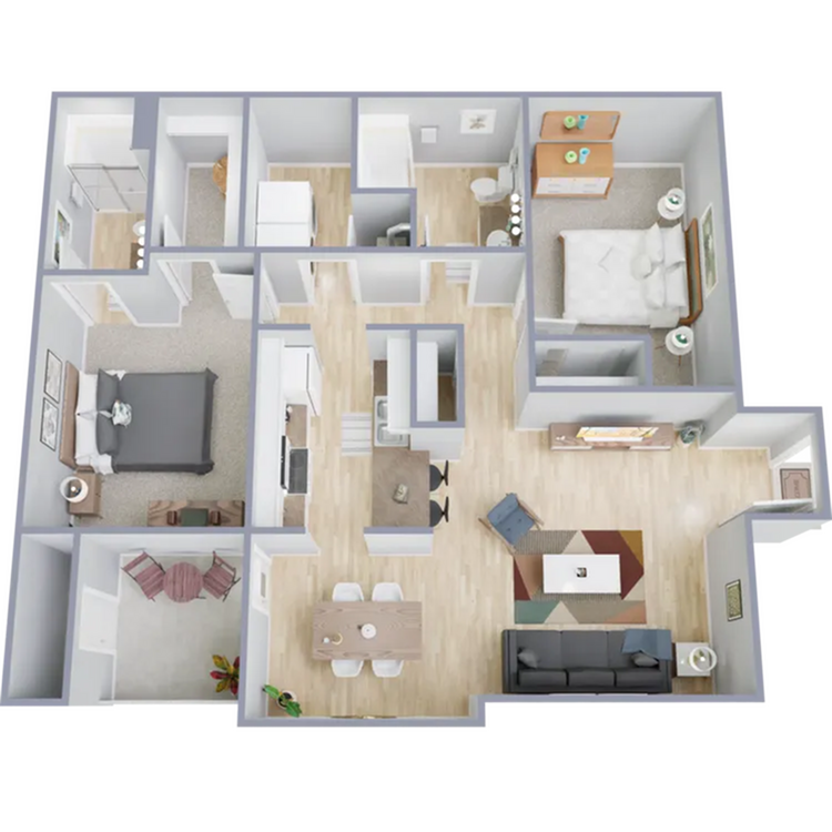 Two bedroom, two bath, 1,050 square foot apartment home - B1