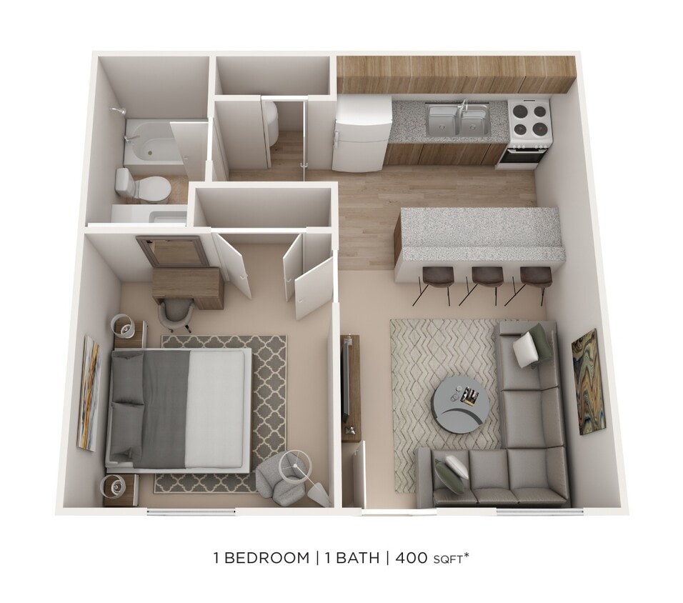 Floor Plan - One Bedroom- 400 sqft