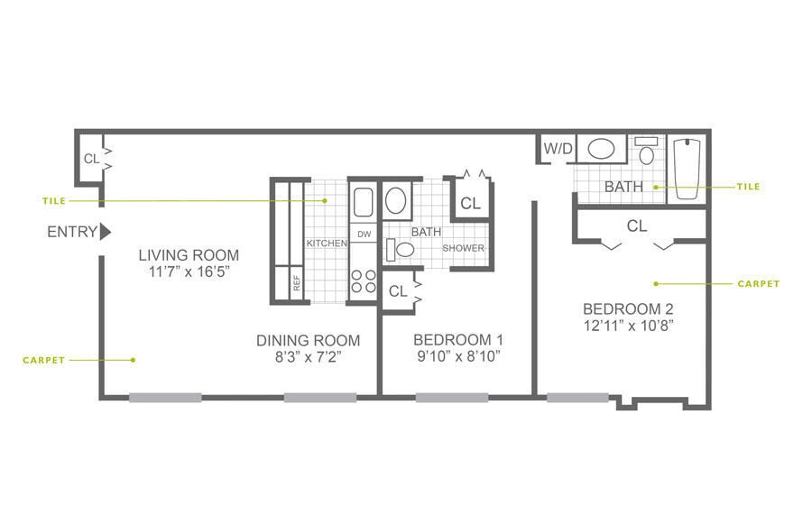 Floor Plan - 2 Bed | 2 Bath