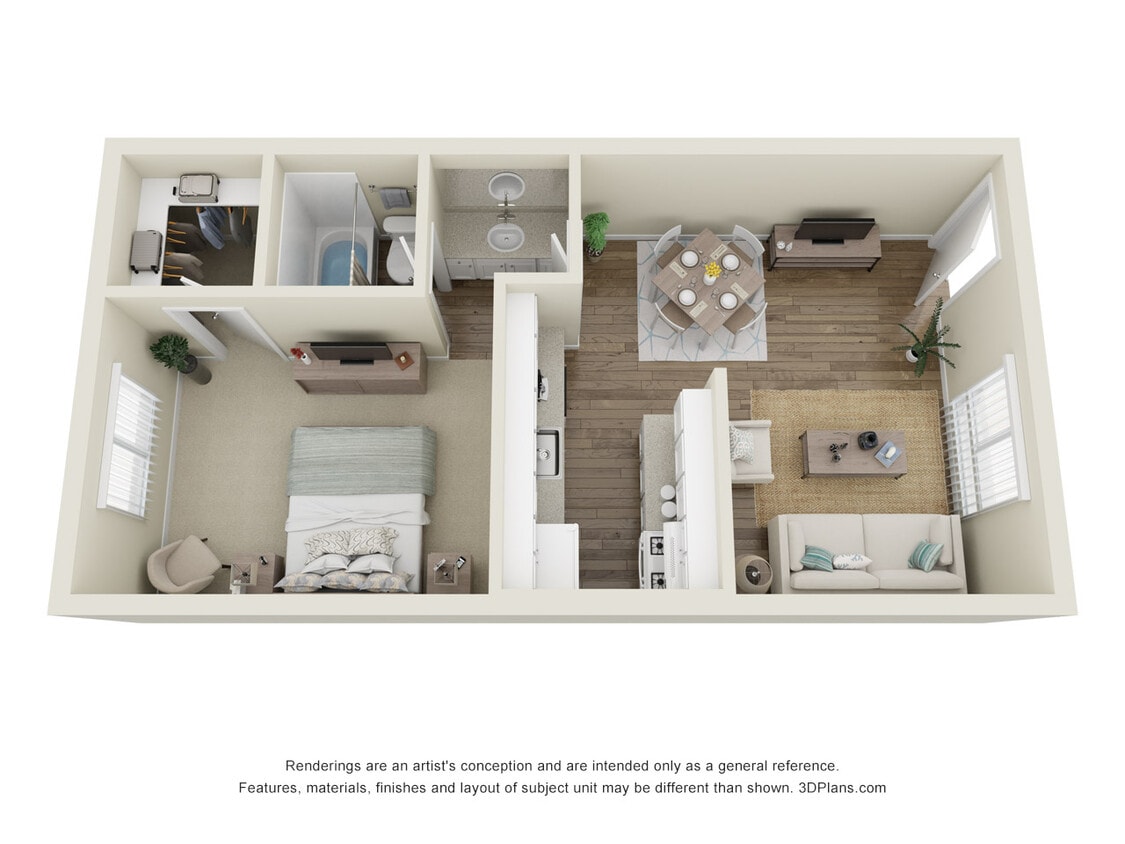 Floor Plan - 1 Bed 1 Bath (B)