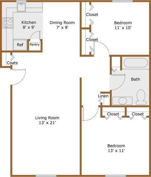 Floor Plan - 2 bedroom w/ washer & dryer