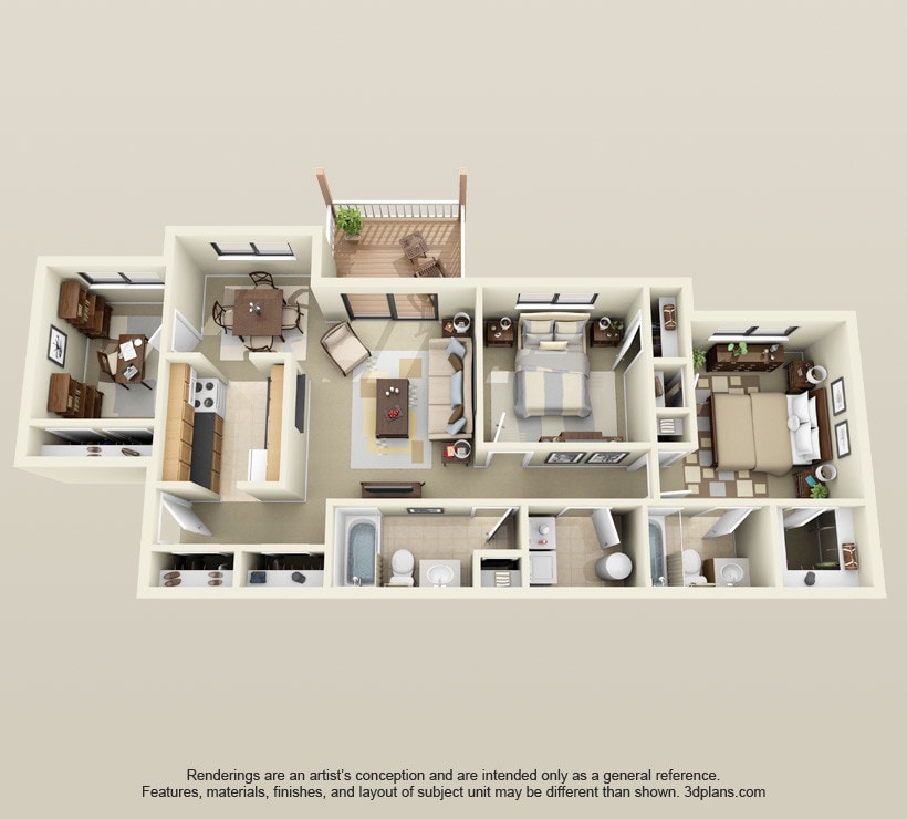 Floor Plan - Two Bedroom Two Bathroom with Den
