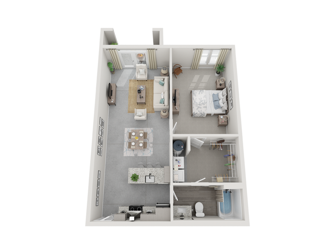 Explore compact living with this well-organized floor plan, offering style and efficiency. - 1 Bed 1 Bath - 846 Sq. Ft.