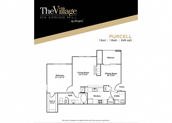 Floor Plan - Purcell - 1 bed 1 bath