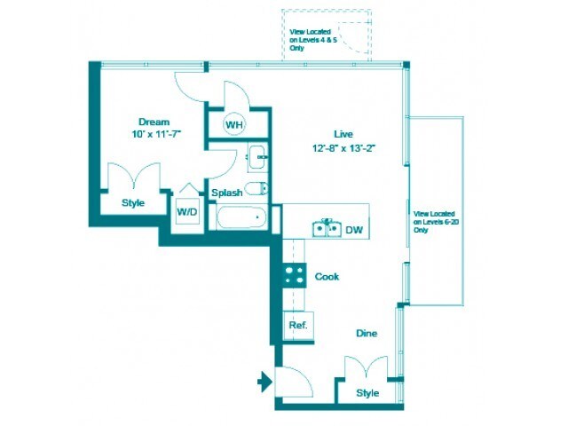 Turquoise Floorplan - One Bedroom One Bath (688 SF)