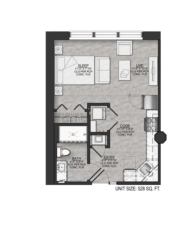 Floor Plan - SB2-Studio/One bath 