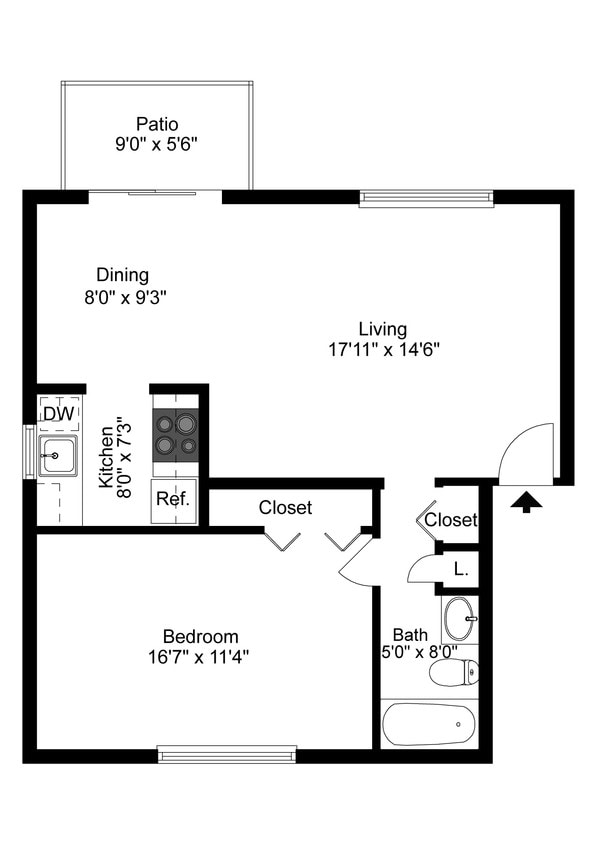 Floor Plan - 1 Bedroom Apartment 